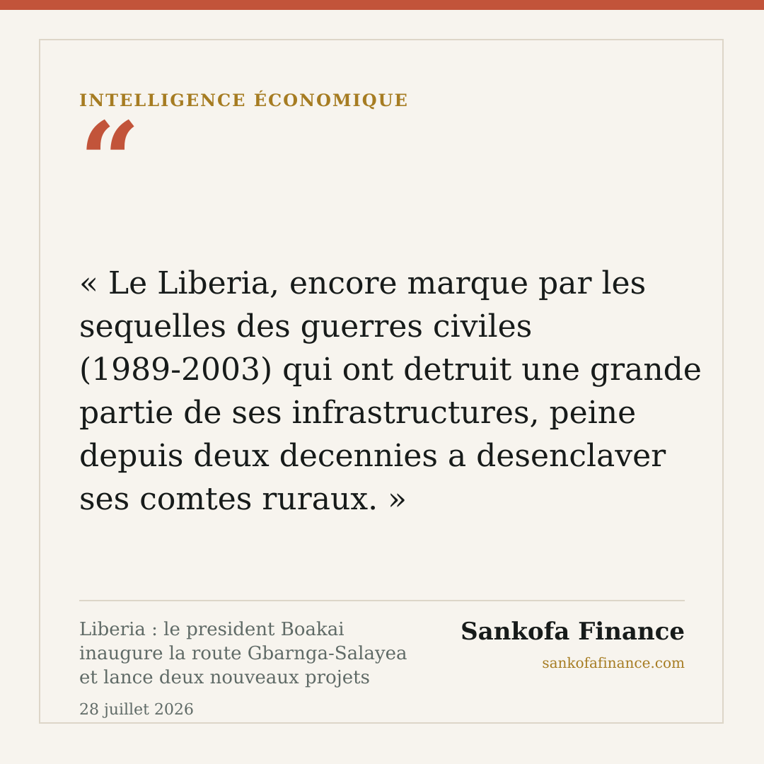 Liberia : le president Boakai inaugure la route Gbarnga-Salayea et lance deux nouveaux projets routiers au Lofa
