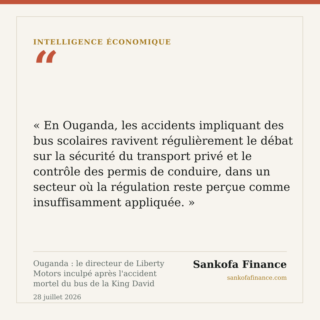 Ouganda : le directeur de Liberty Motors inculpé après l'accident mortel du bus de la King David Junior School