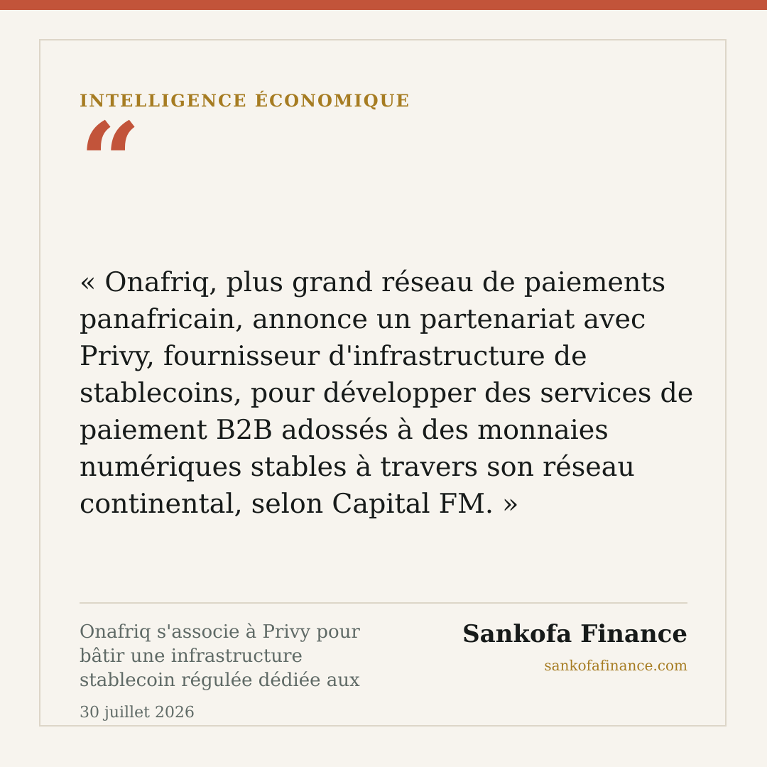 Onafriq s'associe à Privy pour bâtir une infrastructure stablecoin régulée dédiée aux paiements B2B en Afrique